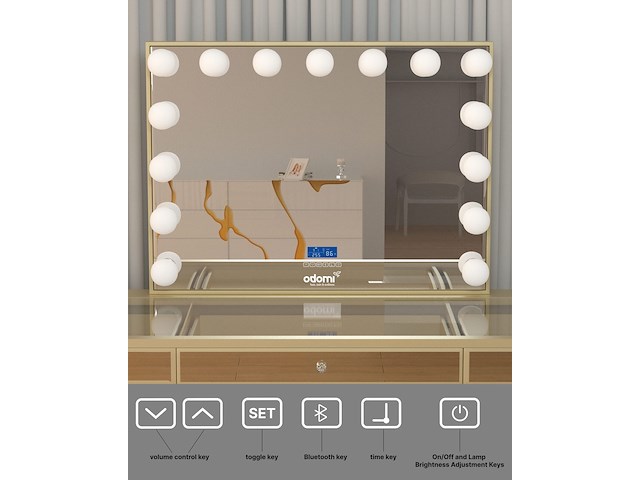 Luxe kaptafel met verlichting - 1500x600x810mm - goudkleurig - incl. krukje - afbeelding 4 van  12