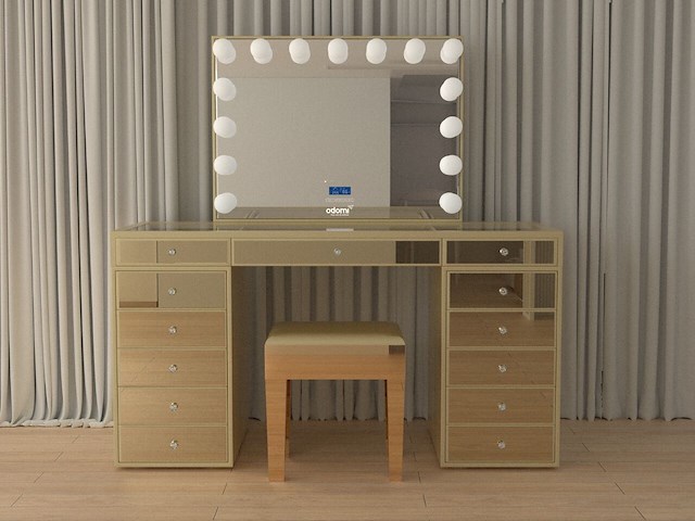 Luxe kaptafel met verlichting - 1500x600x810mm - goudkleurig - incl. krukje - afbeelding 1 van  12
