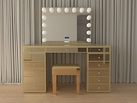 Luxe kaptafel met verlichting - 1500x600x810mm - goudkleurig - incl. krukje - afbeelding 1 van  12