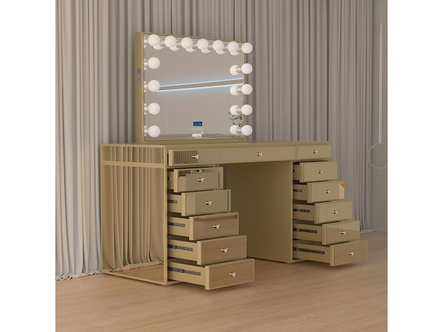 Luxe kaptafel met verlichting - 1500x600x810mm - goudkleurig - incl. krukje - afbeelding 7 van  12