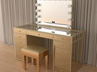 Luxe kaptafel met verlichting - 1500x600x810mm - goudkleurig - incl. krukje - afbeelding 9 van  12