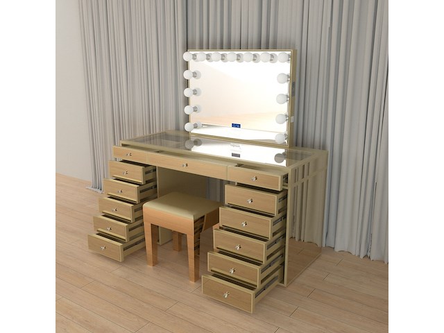 Luxe kaptafel met verlichting - 1500x600x810mm - goudkleurig - incl. krukje - afbeelding 10 van  12
