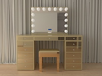 Luxe kaptafel met verlichting - 1500x600x810mm - goudkleurig - incl. krukje - afbeelding 11 van  12