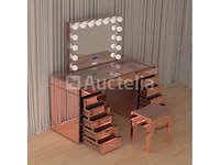 Luxe kaptafel met verlichting - 1500x600x810mm - hoogglans roze - incl. krukje - afbeelding 3 van  12