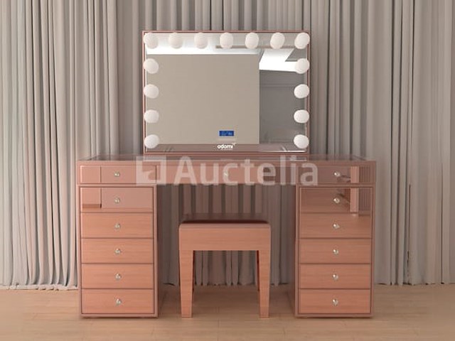Luxe kaptafel met verlichting - 1500x600x810mm - hoogglans roze - incl. krukje - afbeelding 4 van  12