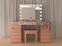 Luxe kaptafel met verlichting - 1500x600x810mm - hoogglans roze - incl. krukje - afbeelding 4 van  12