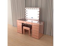 Luxe kaptafel met verlichting - 1500x600x810mm - hoogglans roze - incl. krukje - afbeelding 1 van  12