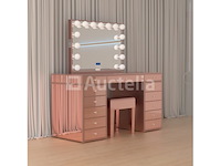 Luxe kaptafel met verlichting - 1500x600x810mm - hoogglans roze - incl. krukje - afbeelding 5 van  12