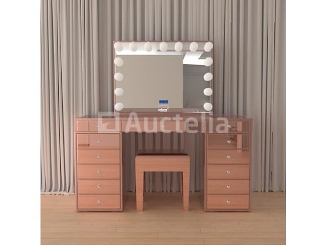 Luxe kaptafel met verlichting - 1500x600x810mm - hoogglans roze - incl. krukje - afbeelding 6 van  12