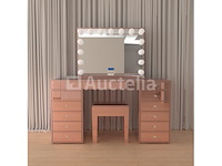 Luxe kaptafel met verlichting - 1500x600x810mm - hoogglans roze - incl. krukje - afbeelding 6 van  12