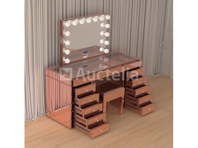 Luxe kaptafel met verlichting - 1500x600x810mm - hoogglans roze - incl. krukje - afbeelding 10 van  12