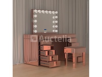 Luxe kaptafel met verlichting - 1500x600x810mm - hoogglans roze - incl. krukje - afbeelding 11 van  12