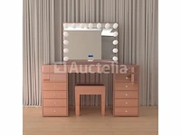 Luxe kaptafel met verlichting - 1500x600x810mm - hoogglans roze - incl. krukje - afbeelding 3 van  12
