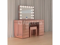 Luxe kaptafel met verlichting - 1500x600x810mm - hoogglans roze - incl. krukje - afbeelding 4 van  12