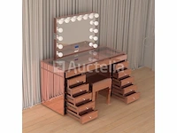 Luxe kaptafel met verlichting - 1500x600x810mm - hoogglans roze - incl. krukje