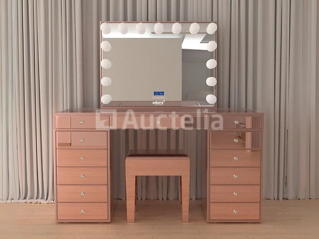Luxe kaptafel met verlichting - 1500x600x810mm - hoogglans roze - incl. krukje - afbeelding 6 van  12