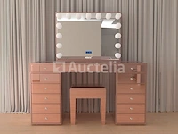 Luxe kaptafel met verlichting - 1500x600x810mm - hoogglans roze - incl. krukje - afbeelding 6 van  12