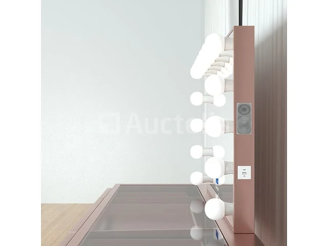 Luxe kaptafel met verlichting - 1500x600x810mm - hoogglans roze - incl. krukje - afbeelding 11 van  12