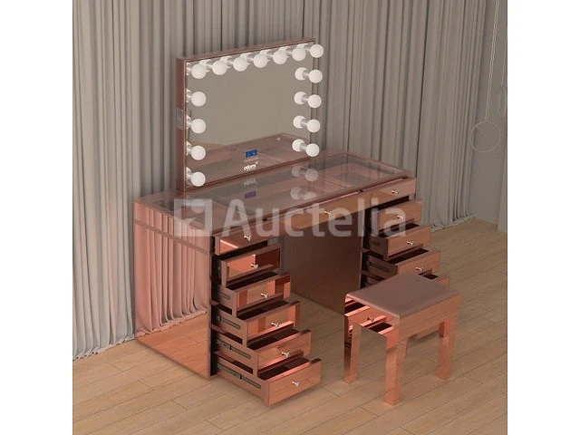 Luxe kaptafel met verlichting - 1500x600x810mm - hoogglans roze - incl. krukje - afbeelding 12 van  12