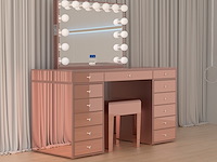 Luxe kaptafel met verlichting - 1500x600x810mm - hoogglans roze - incl. krukje - afbeelding 2 van  12