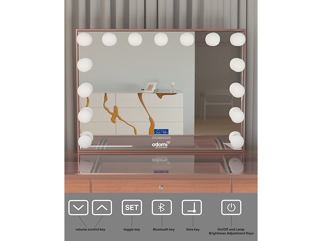 Luxe kaptafel met verlichting - 1500x600x810mm - hoogglans roze - incl. krukje - afbeelding 3 van  12