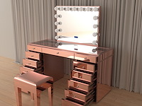 Luxe kaptafel met verlichting - 1500x600x810mm - hoogglans roze - incl. krukje - afbeelding 1 van  12