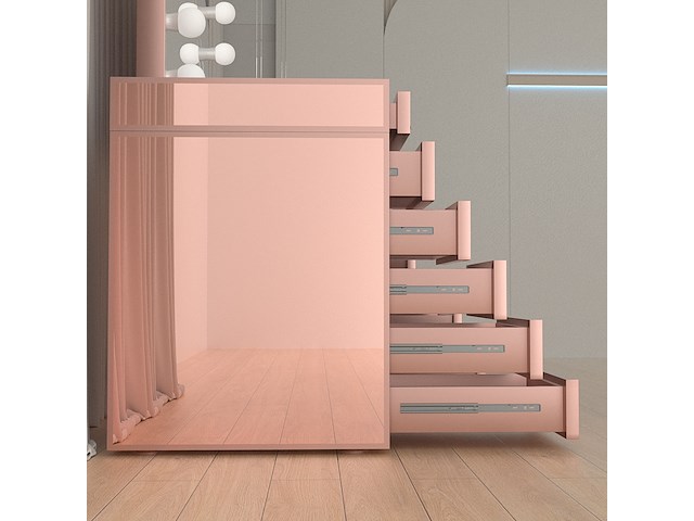 Luxe kaptafel met verlichting - 1500x600x810mm - hoogglans roze - incl. krukje - afbeelding 5 van  12