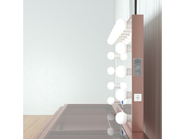 Luxe kaptafel met verlichting - 1500x600x810mm - hoogglans roze - incl. krukje - afbeelding 6 van  12