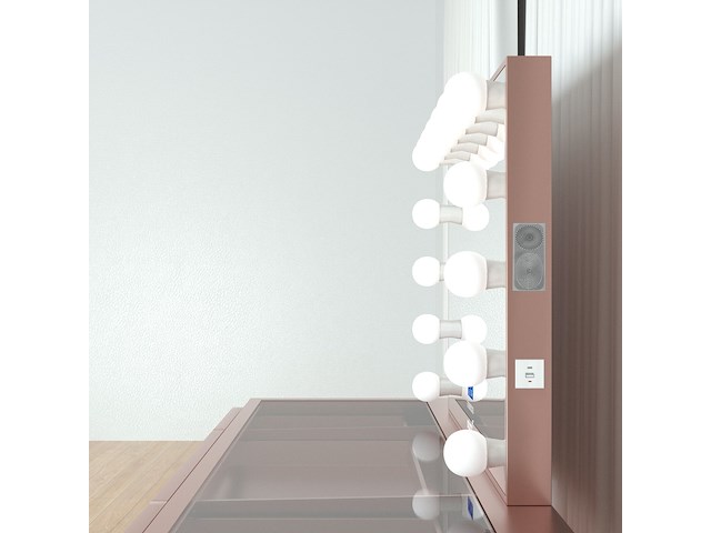Luxe kaptafel met verlichting - 1500x600x810mm - hoogglans roze - incl. krukje - afbeelding 6 van  12