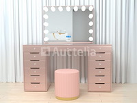 Luxe kaptafel met verlichting - 1500x600x810mm - roze - incl. poef - afbeelding 3 van  11