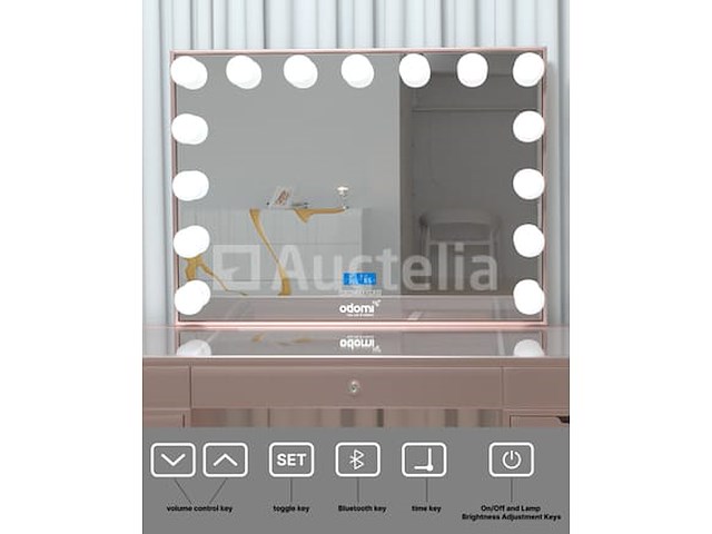 Luxe kaptafel met verlichting - 1500x600x810mm - roze - incl. poef - afbeelding 4 van  11