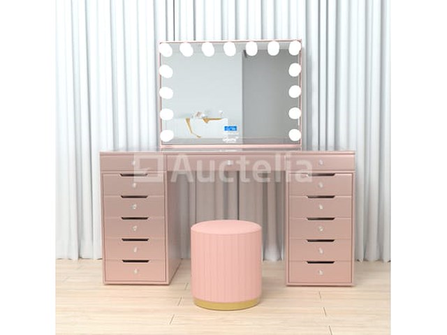 Luxe kaptafel met verlichting - 1500x600x810mm - roze - incl. poef - afbeelding 5 van  11