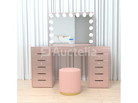 Luxe kaptafel met verlichting - 1500x600x810mm - roze - incl. poef - afbeelding 5 van  11