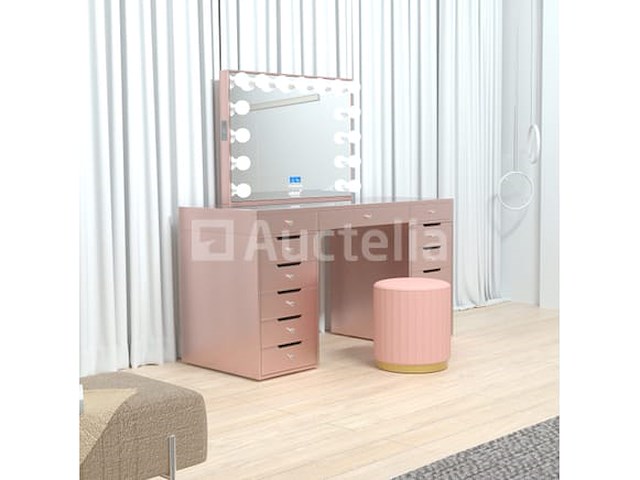 Luxe kaptafel met verlichting - 1500x600x810mm - roze - incl. poef - afbeelding 6 van  11