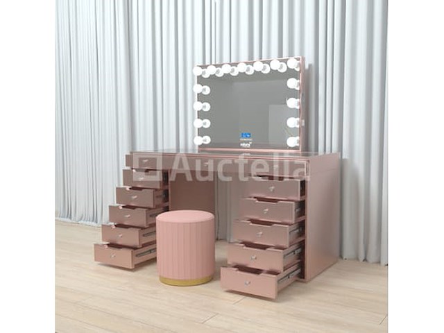 Luxe kaptafel met verlichting - 1500x600x810mm - roze - incl. poef - afbeelding 7 van  11