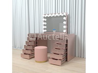 Luxe kaptafel met verlichting - 1500x600x810mm - roze - incl. poef - afbeelding 7 van  11