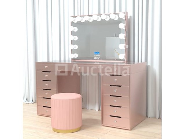 Luxe kaptafel met verlichting - 1500x600x810mm - roze - incl. poef - afbeelding 10 van  11