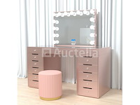 Luxe kaptafel met verlichting - 1500x600x810mm - roze - incl. poef - afbeelding 10 van  11