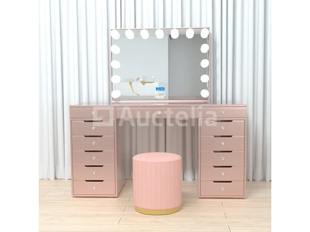 Luxe kaptafel met verlichting - 1500x600x810mm - roze - incl. poef - afbeelding 2 van  11