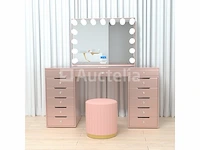 Luxe kaptafel met verlichting - 1500x600x810mm - roze - incl. poef - afbeelding 2 van  11