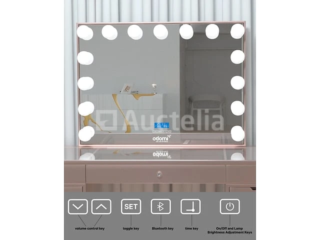 Luxe kaptafel met verlichting - 1500x600x810mm - roze - incl. poef - afbeelding 10 van  11