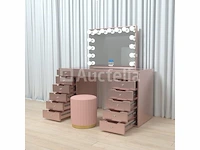 Luxe kaptafel met verlichting - 1500x600x810mm - roze - incl. poef - afbeelding 11 van  11