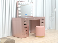 Luxe kaptafel met verlichting - 1500x600x810mm - roze - incl. poef - afbeelding 7 van  11