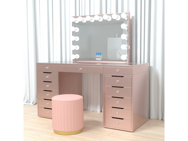 Luxe kaptafel met verlichting - 1500x600x810mm - roze - incl. poef - afbeelding 5 van  11