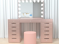 Luxe kaptafel met verlichting - 1500x600x810mm - roze - incl. poef - afbeelding 9 van  11