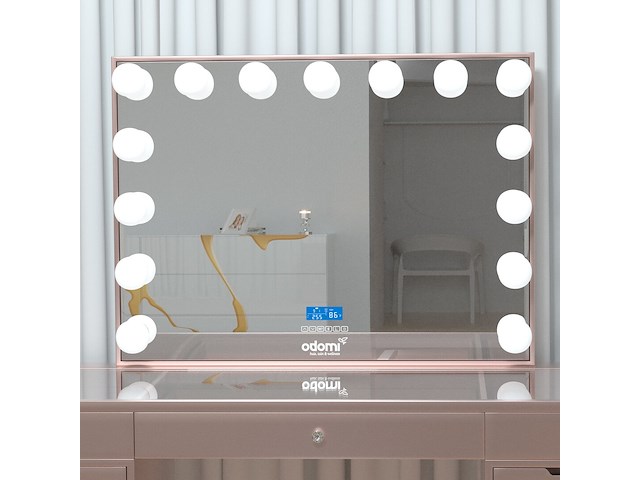 Luxe kaptafel met verlichting - 1500x600x810mm - roze - incl. poef - afbeelding 10 van  11