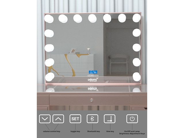 Luxe kaptafel met verlichting - 1500x600x810mm - roze - incl. poef - afbeelding 11 van  11