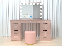 Luxe kaptafel met verlichting - 1500x600x810mm - roze - incl. poef - afbeelding 1 van  11