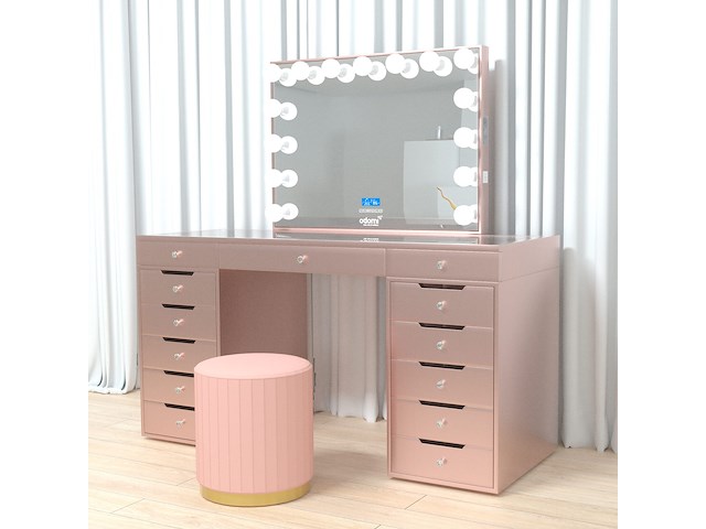 Luxe kaptafel met verlichting - 1500x600x810mm - roze - incl. poef - afbeelding 5 van  11
