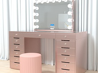 Luxe kaptafel met verlichting - 1500x600x810mm - roze - incl. poef - afbeelding 5 van  11